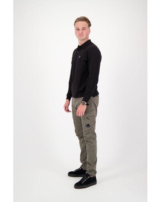 C P Company Black Logo-Embroidered Polo Shirt for men