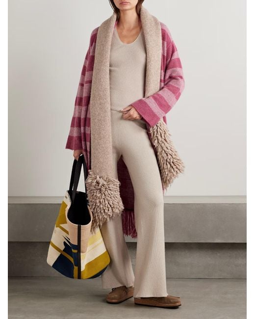 The Elder Statesman Natural Delicash Ribbed Blend Wide-Leg Casual Pants