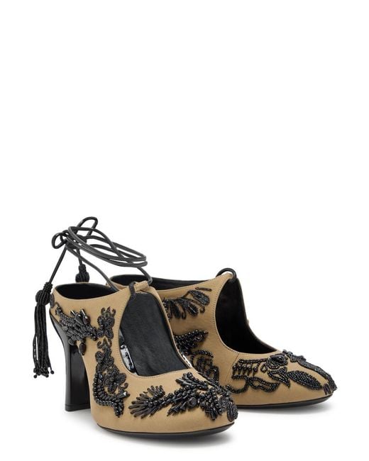 Dries Van Noten Metallic Beaded Woven Wedge Pumps