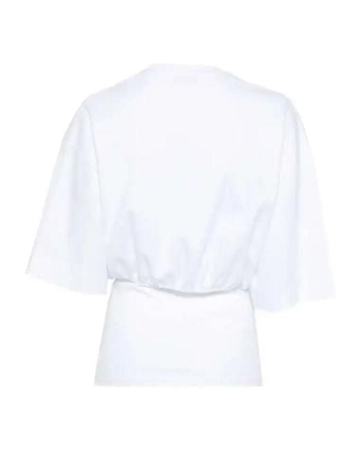 DARKPARK White Crewneck Gathered-Detail T-Shirt