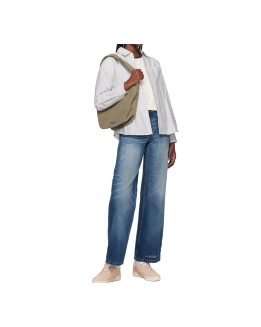 A.P.C. Gray Canvas Logo Shoulder Bag