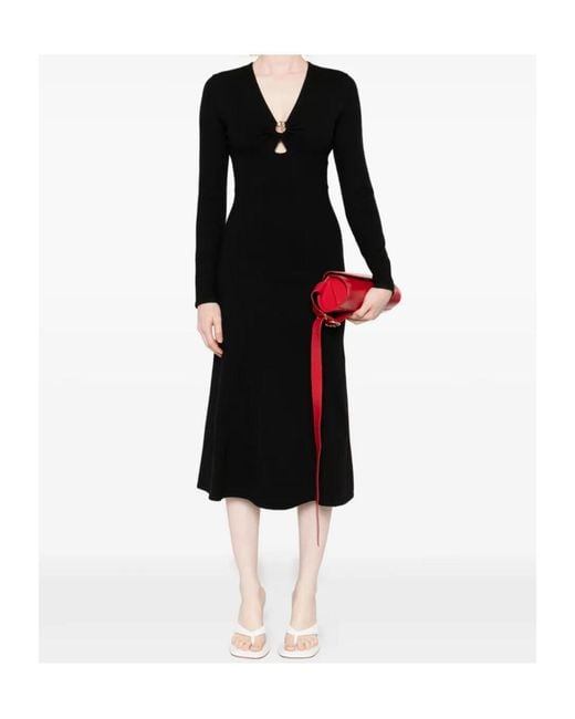 Twinset Black Twist-Detail Long-Sleeved Midi Party Dress