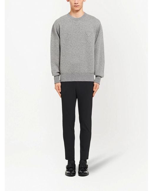 Prada Gray Long Sleeved Crewneck Sweater for men