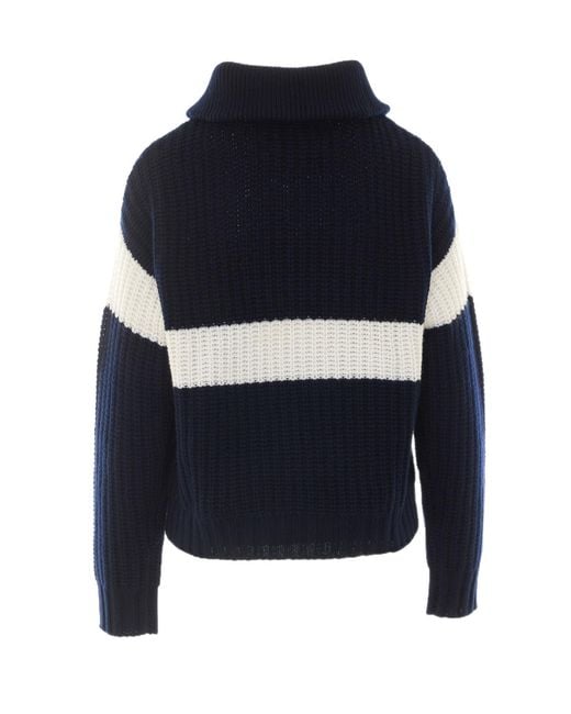 Lisa Yang Blue Half-Zip Stripe Knitted Sweater