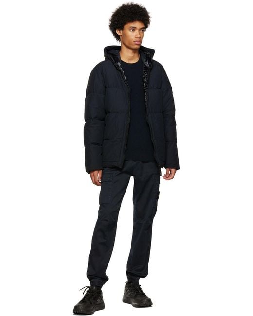 Stone Island Blue Compass-Patch Puffer Jacket for men