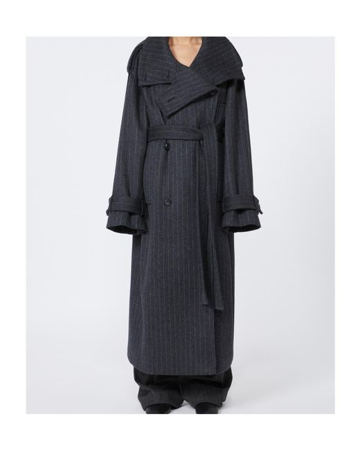 Sportmax Black Arold Striped Belted Coat