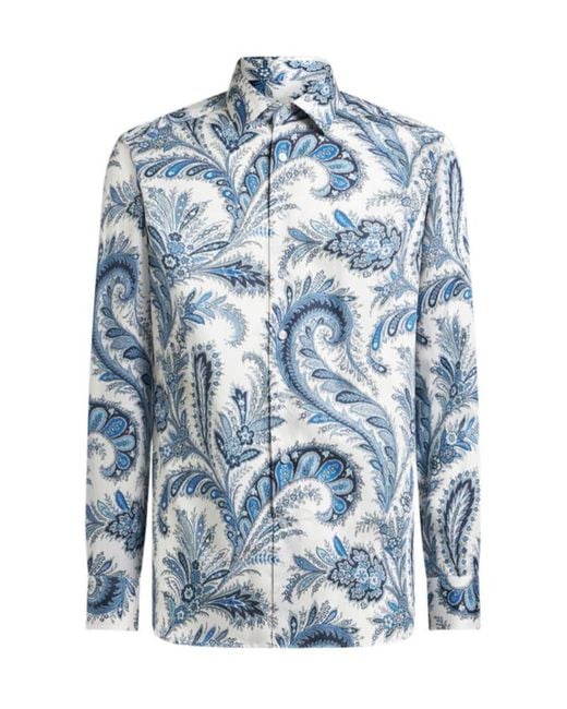 Etro Blue Roma Paisley-Printed Button-Up Shirt for men