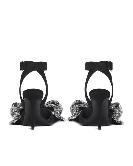 Balmain Black Suede Ruby Heels With Rhinestone Bows