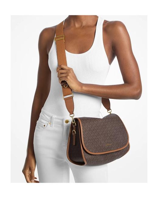 MICHAEL Michael Kors Brown Holmes Medium Signature Logo Convertible Messenger Bag