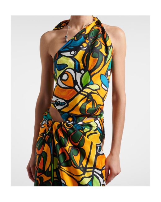 Christopher Esber Multicolor Printed Draped Silk Top