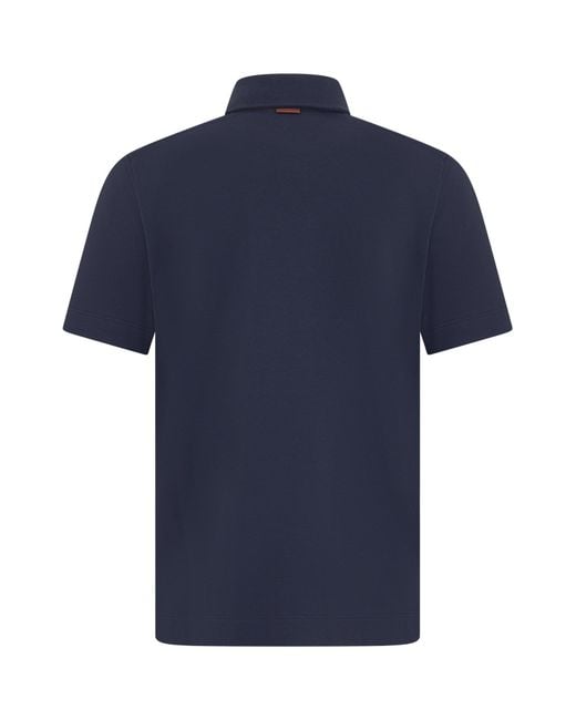 Zegna Blue Chest-Pocket Short-Sleeve Polo Shirt for men