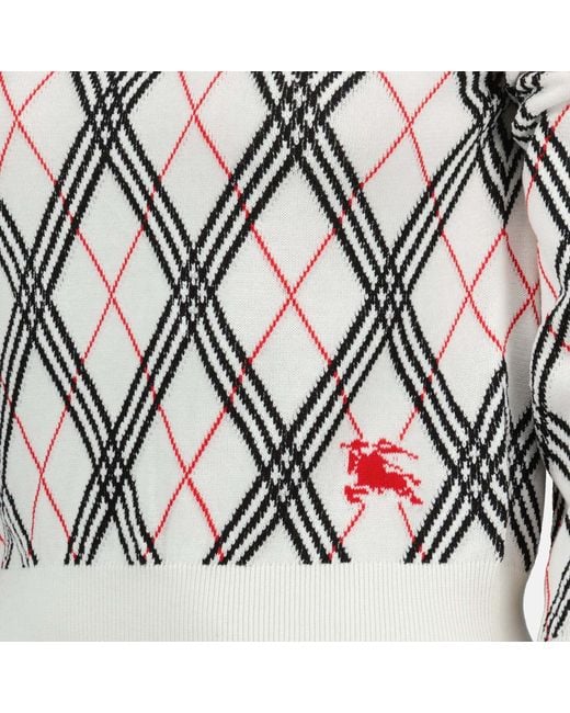 Burberry White Checked Knit Jumper