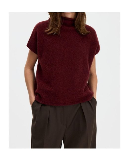 Filippa K Red High-Neck Cap-Sleeve Sweater