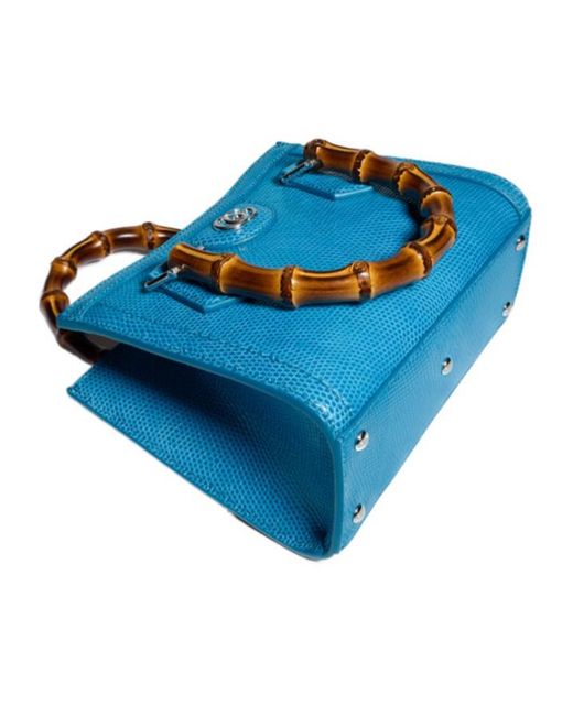Gucci Blue Diana Lizard Small Tote Bag