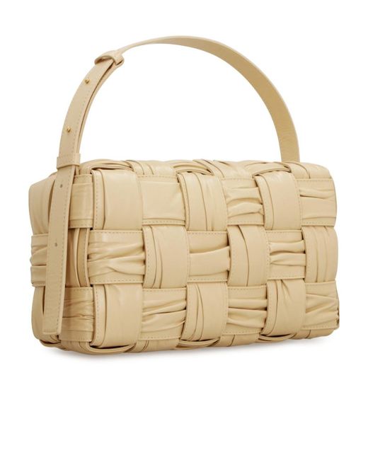 Bottega Veneta Natural Brick Cassette Knitted Detail Shoulder Bag