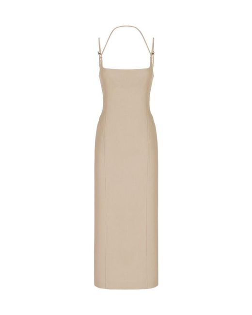 The Attico Natural The Gabardine Square Neck Midi Dress