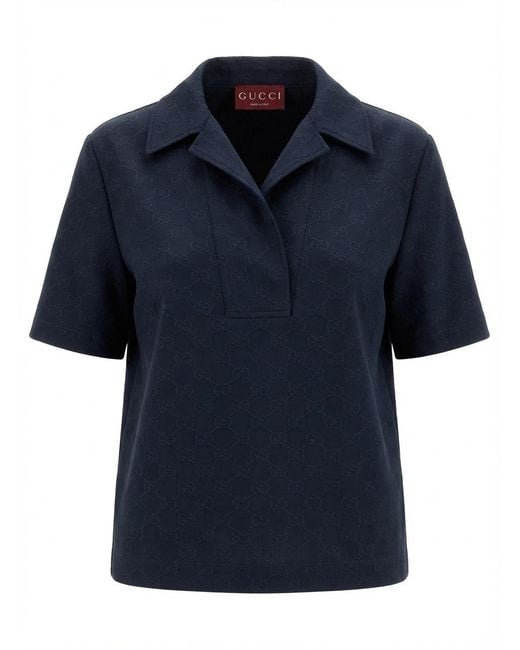 Gucci Blue Gg Short-Sleeved Polo Shirt
