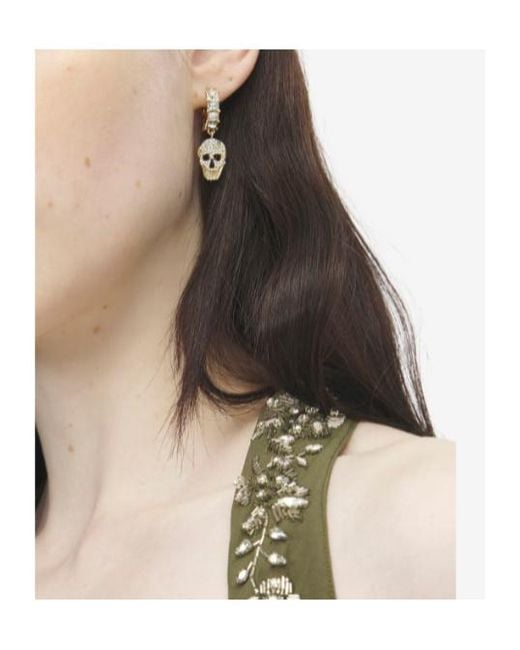 McQueen Metallic Crystal Skull Hoop Earrings