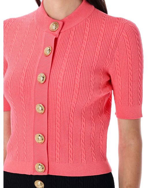 Balmain Pink Button Embellished Knitted Cardigan