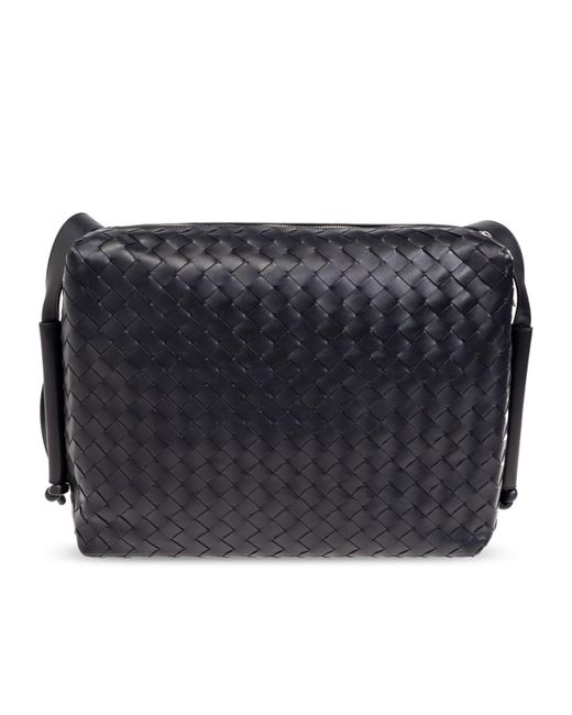 Bottega Veneta Black Intrecciato Zipped Shoulder Bag for men