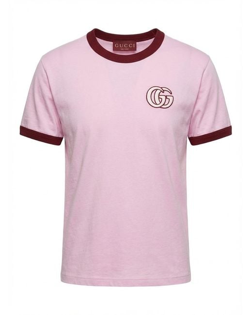Gucci Pink Embroidered Jersey T-Shirt
