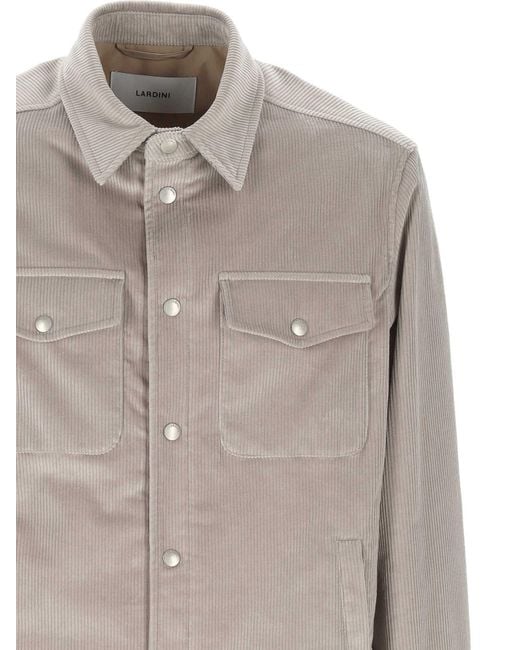 Lardini Gray Long Sleeved Snapped Corduroy Overshirt for men
