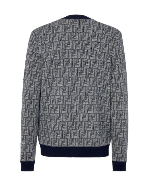 Fendi Blue Monogrammed Buttoned Cardigan for men