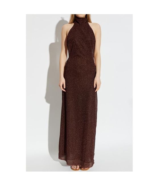 Oseree Brown Oséree Halterneck Cut-Out Lurex Dress