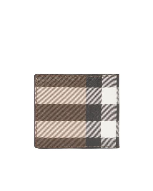 Burberry Gray Checked Bi-Fold Wallet for men