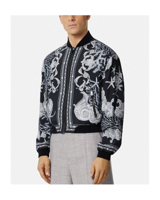 Versace Black Barocco Sea Reversible Zipped Bomber Jacket for men