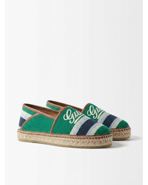 Gucci Green Striped Logo Espadrilles for men