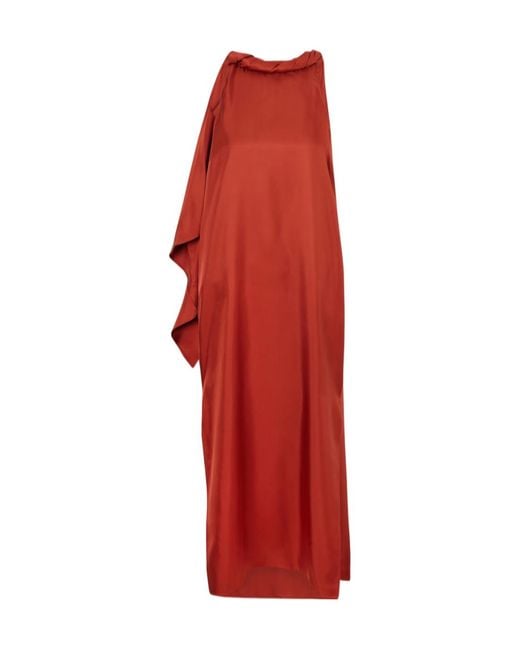 Loulou de Saison Red Susan Tie-Detailed Draped Silk-Twill Midi Dress