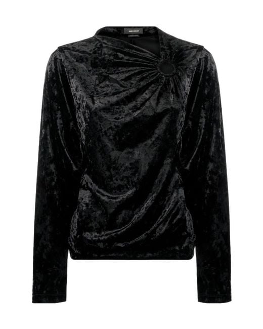 Isabel Marant Black Crushed-Velvet Long-Sleeve Top