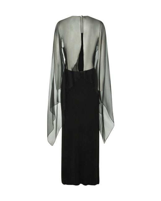 Alberta Ferretti Black Sheer Cape-Sleeve Dress