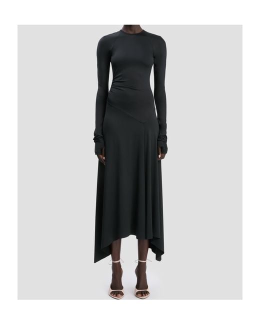 Victoria Beckham Black Asymmetric-Hem Long-Sleeved Midi Dress