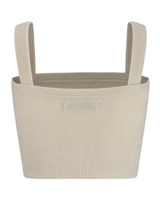 Alessandra Rich Natural Sleeveless Ribbed-Knit Top