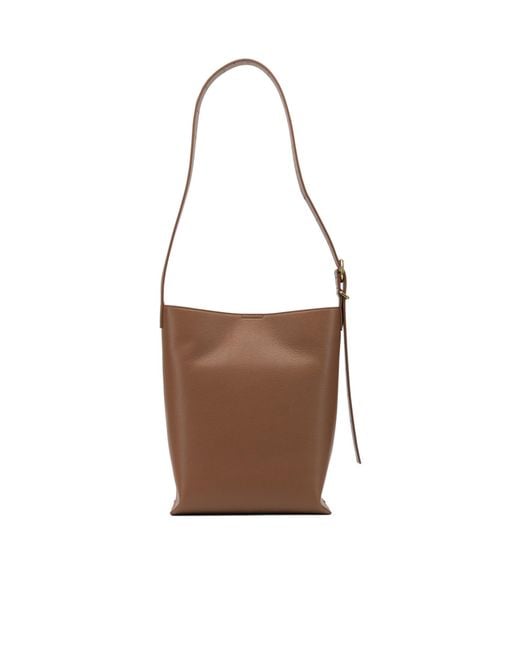 Jil Sander Brown Cannolo Logo Stamped Small Shoulder Bag