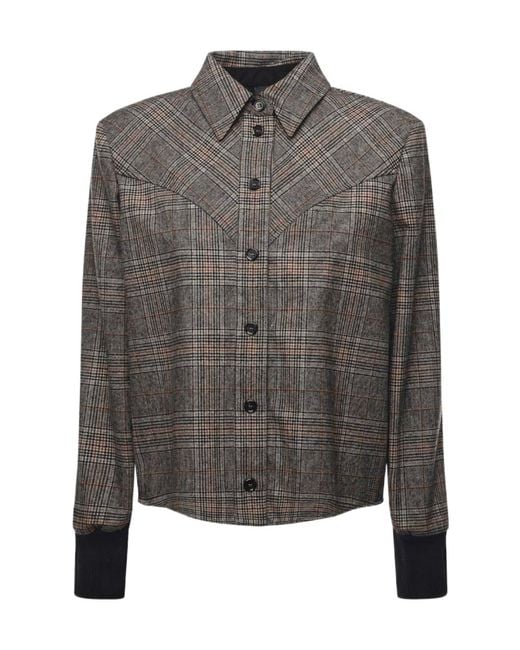 Pinko Gray Long Sleeved Checked Buttoned Shirt