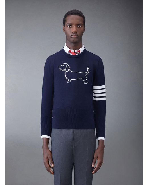 Thom Browne Blue 4-Bar Stripe Crewneck Jumper for men
