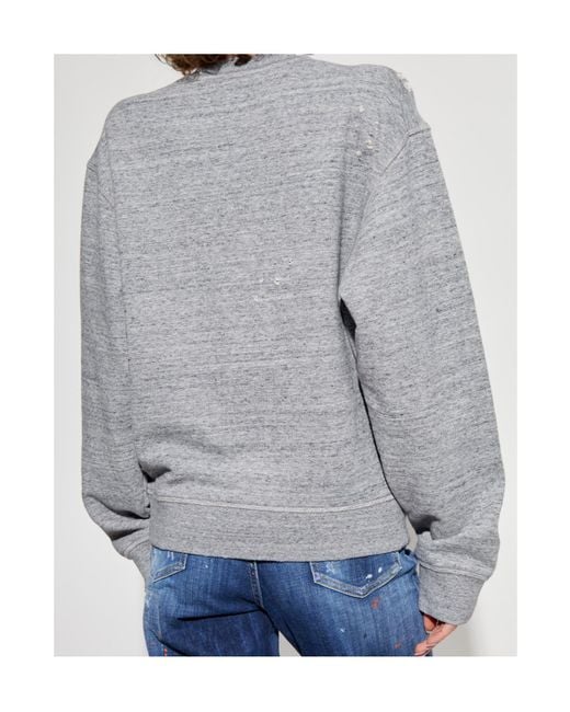 DSquared² Gray Slogan Printed Crewneck Distressed Sweatshirt