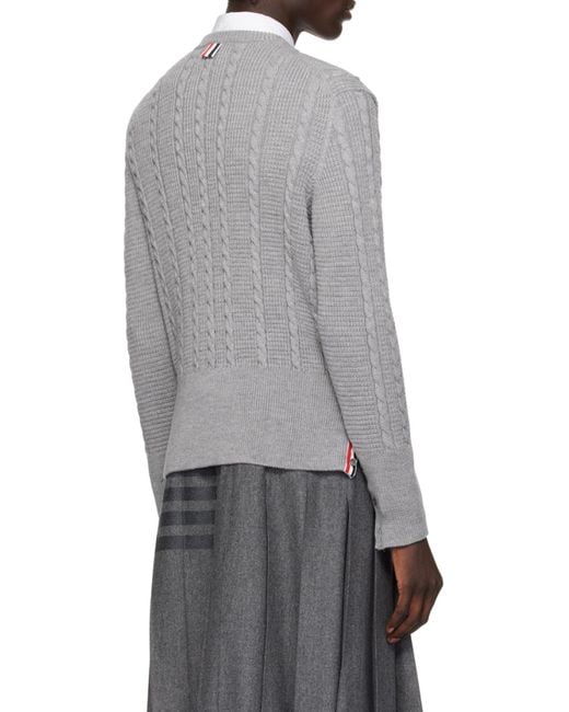 Thom Browne Gray Rwb-Striped Cable-Knitted Crewneck Jumper for men