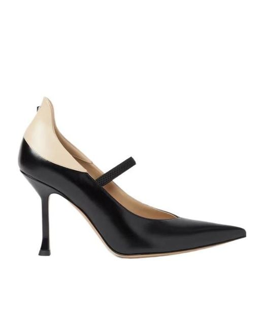 Fendi Black Nude And Leather Court Shoes