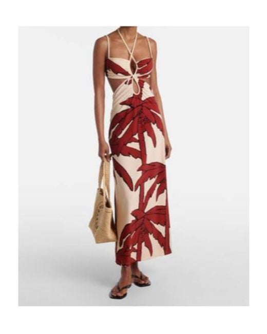 Johanna Ortiz Red Printed Cutout Midi Dress