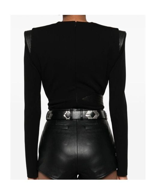 Versace Black Deep V-Neck Crêpe Bodysuit