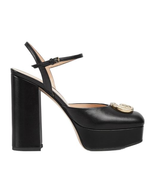 Gucci Black Platform Pump With Crystal Double G, Leather
