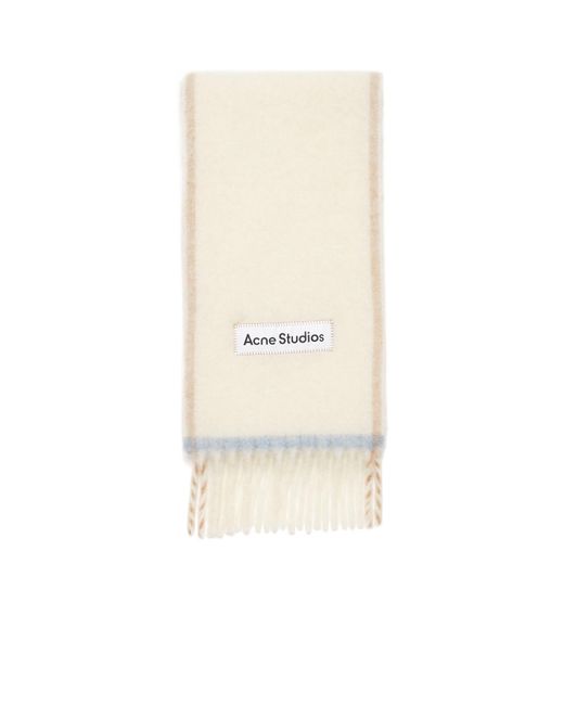 Acne White Logo Patch Fringed Edge Scarf