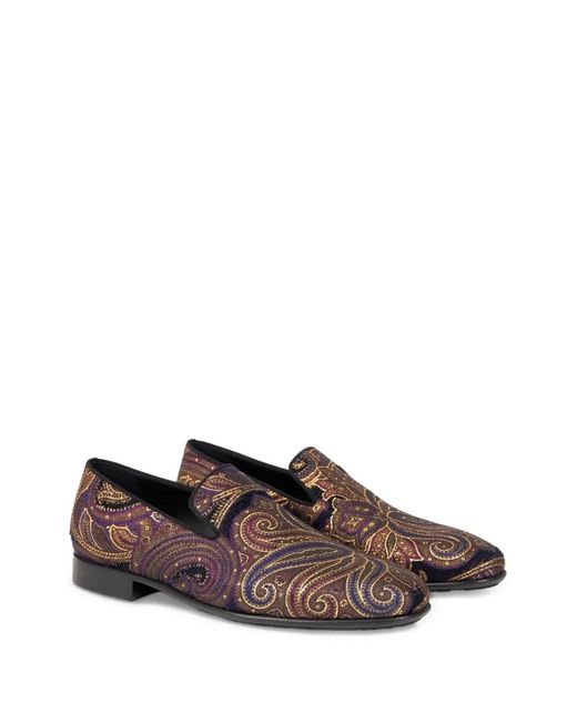 Etro Brown Paisley Metallic Jacquard Loafers for men