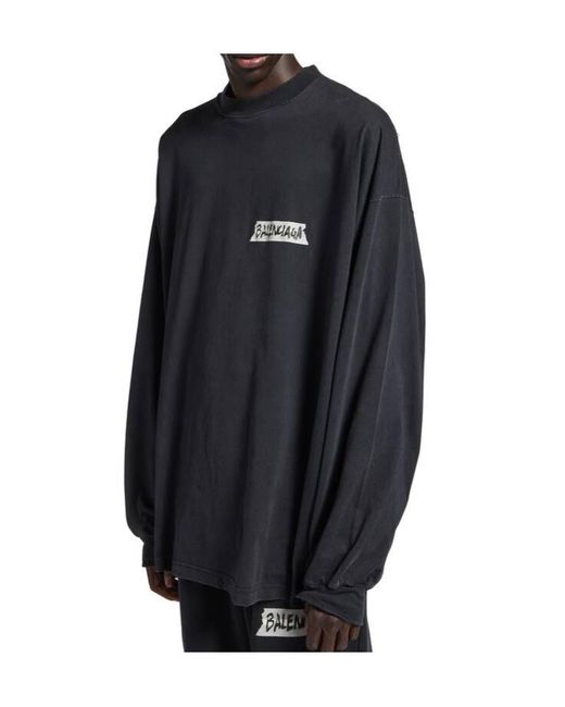 Balenciaga Blue Masking Tape Oversized Long Sleeve T-Shirt for men