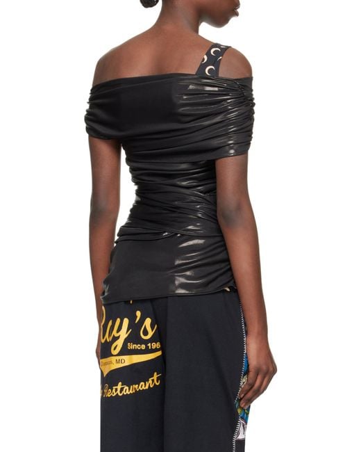 MARINE SERRE Black Single Shoulder Strap Draped Top