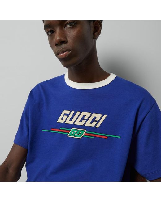 Gucci Blue Logo Logo Short-Sleeved T-Shirt for men